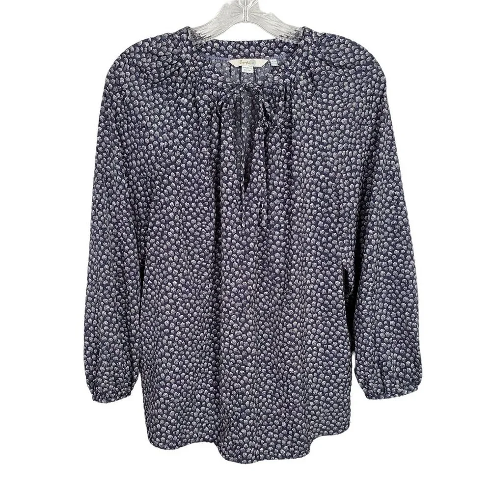Boden Size 12 12R Blouse Peasant Boho Puff Sleeve Ribbon Tie Keyhole Blouson - Picture 2 of 7